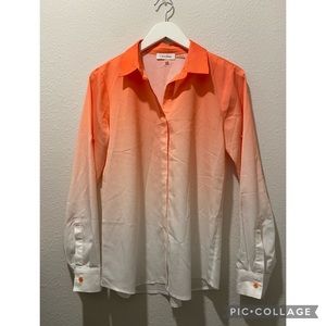 X-Small Calvin klein Orange Faded to White button up long sleeve